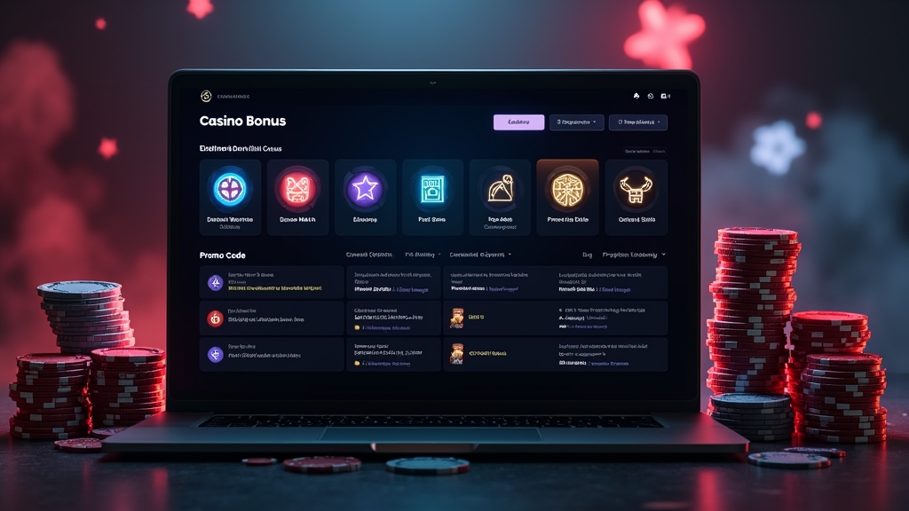 Pantalla de bonos con campo de código promocional en un casino oscuro