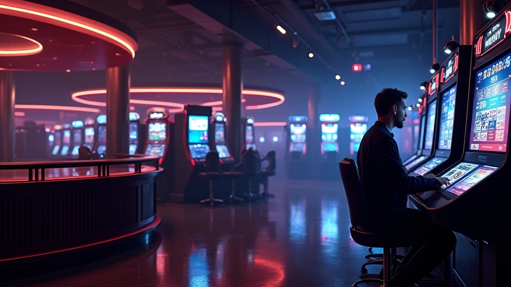 Pantalla de acceso con usuario entrando a una cuenta de juego en un casino oscuro.