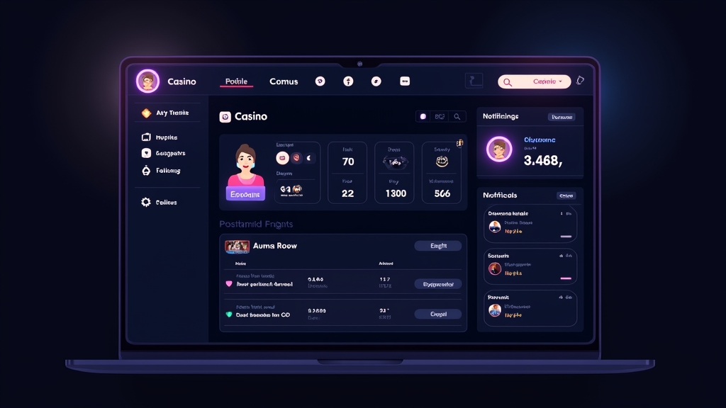 Panel de perfil de usuario con ajustes y notificaciones en un casino online.
